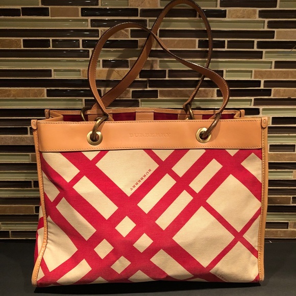 Burberry Handbags - Burberry Red And Tan Check Tote